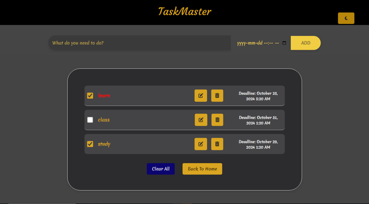 Task management interface with todo list